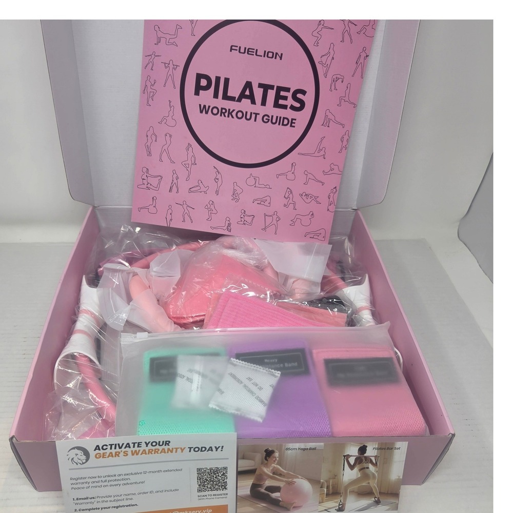 Fuelion Pilates Workout Set Women OS Pink Resistance Bands Ring Ball Kit X00 NWT